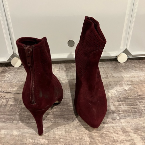 Burgundy Pointed Toe Booties - Picture 3 of 4